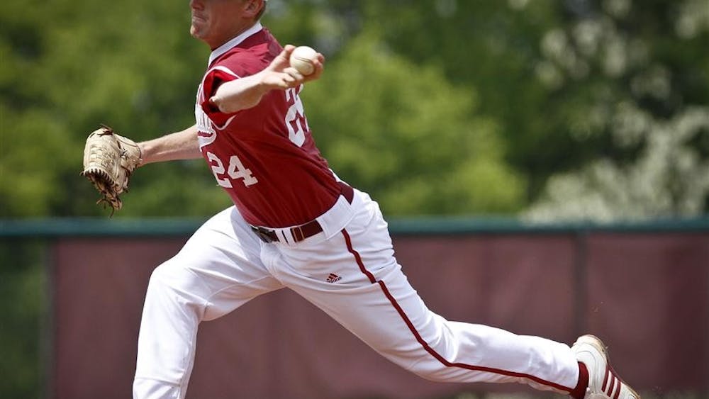 Senior pitcher Drew Leininger throws the ball during the Hoosiers' game against Georgia Southern on Sunday at Sembower Field.