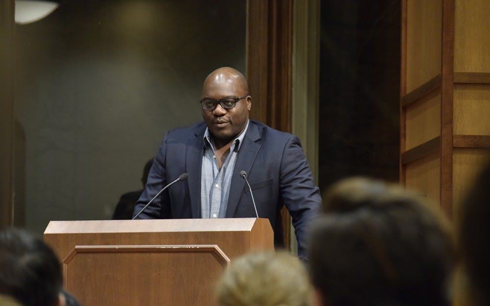 English Department Professor Walton Muyumba introduced Roxane Gay to start off the night. In the words of Walton, "She [Roxane] stays woke to keep us woke."