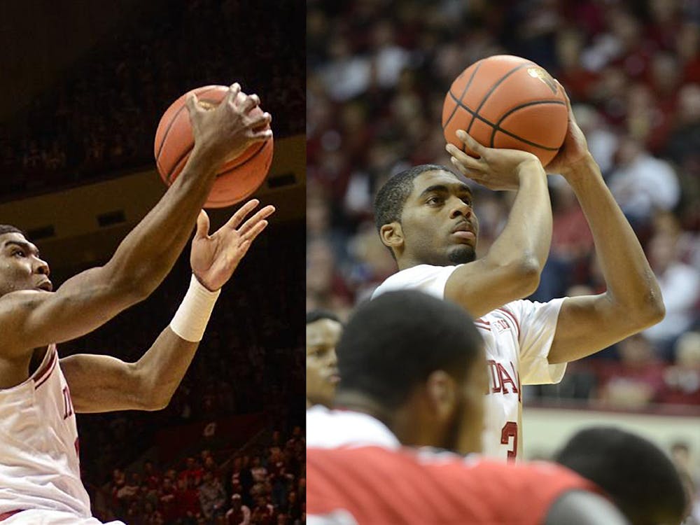 At left, then-sophomore guard Remy Abell reaches to score a basket during IU&#x27;s 83-55 win against Purdue on Feb. 16, 2013, at Assembly Hall. At right, then-junior guard Maurice Creek shoots a free throw during the Hoosiers&#x27; 101-53 victory against Ball State on Nov. 25, 2012, at Assembly Hall. The pair of former players has reunited on The Basketball Tournament team Sideline Cancer and will take on four-time champions Overseas Elite at 6 p.m. Sunday.