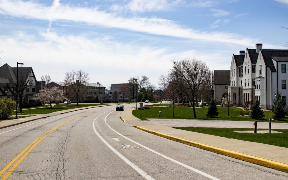 <p>Greek houses are seen March 30, 2020, on Jordan Avenue, now named North Eagleson Avenue. This year, a record number of people will be rushing at IU.</p>