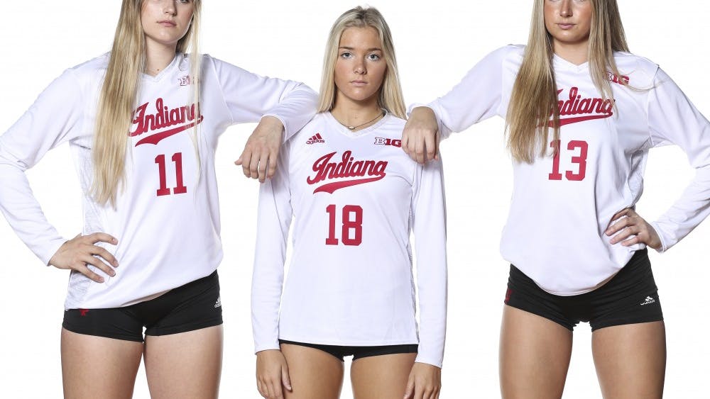 From left, freshmen outside hitter Breana Edwards, setter Abigail Westenhofer and middle blocker Lexi Johnson on July 16 in Bloomington. Westenhofer and Johnson have decided to leave the IU volleyball program.﻿