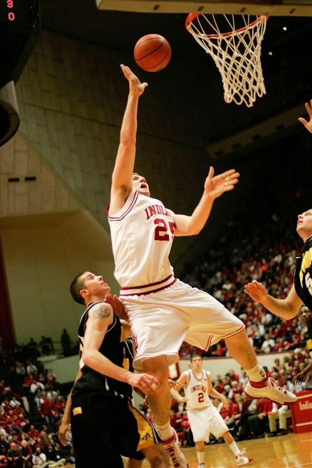 Freshman forward Tom Pritchard goes in for a layup during the Hoosiers 68-60 win over Iowa Feb. 4 at Assembly Hall.