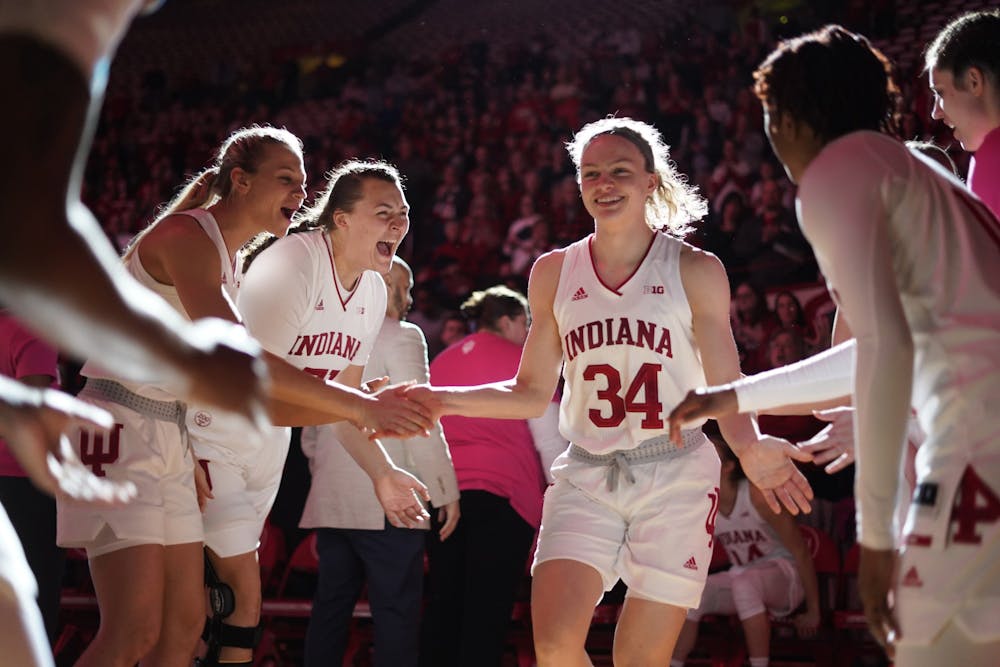 <p>Then-sophomore guard Grace Berger is introduced to the starting lineup Feb. 27, 2020, at Simon Skjodt Assembly Hall. The Indiana women&#x27;s basketball team is ranked No. 8 in the AP preseason poll, its highest ever ranking.</p>