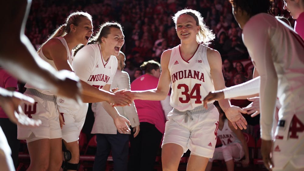 Then-sophomore guard Grace Berger is introduced to the starting lineup Feb. 27, 2020, at Simon Skjodt Assembly Hall. The Indiana women&#x27;s basketball team is ranked No. 8 in the AP preseason poll, its highest ever ranking.