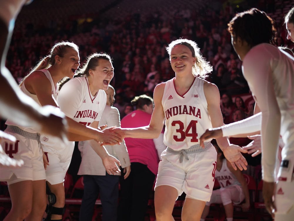 Then-sophomore guard Grace Berger is introduced to the starting lineup Feb. 27, 2020, at Simon Skjodt Assembly Hall. The Indiana women&#x27;s basketball team is ranked No. 8 in the AP preseason poll, its highest ever ranking.