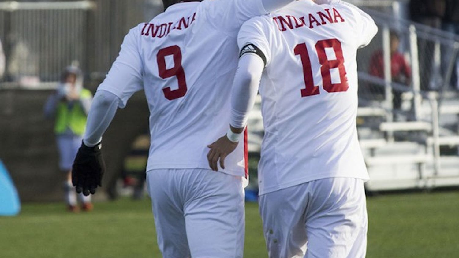 Indiana's Rashard Hyacenth (left) and Richard Ballard (right) during Friday afternoon's 3-4 loss in PKs against Wisconsin at Grand Park.