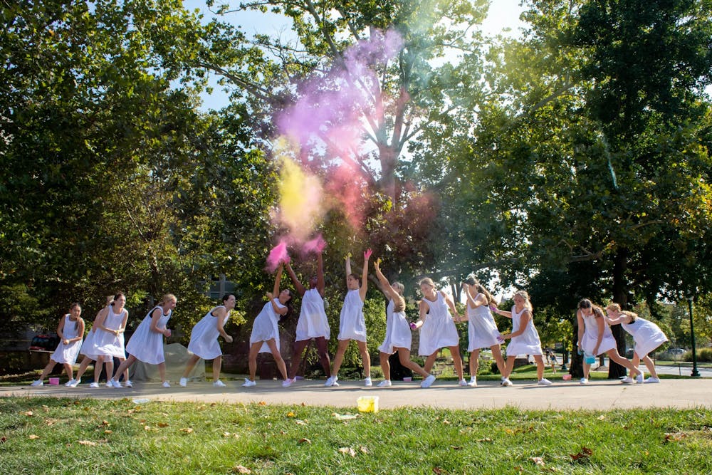 <p>Dancers perform at the &quot;Color Me Human&quot; dress rehearsal Sept. 18. Performances will take place at 4 p.m. Sept. 23 and 2 p.m. Sept. 24 in Dunn Meadow.</p>