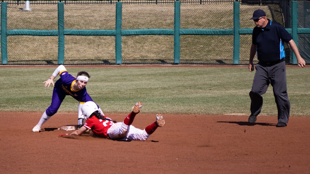 Graduate student Grayson Radcliffe attempts to steal second base against Western Illinois March 5, 2022. Radcliffe returned to the Indiana lineup Friday for the first time since March 19.
