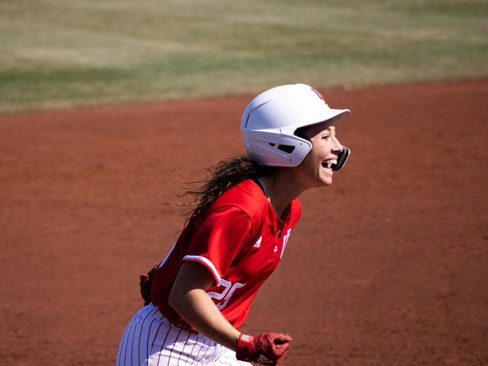 Junior outfielder Cora Bassett rounds the bases after hitting her second of ﻿two home runs against Western Illinois University on March 5, 2022 at Andy Mohr Field. Indiana ended the regular season 27-21 and will play in the Big Ten Tournament from May 11-14.