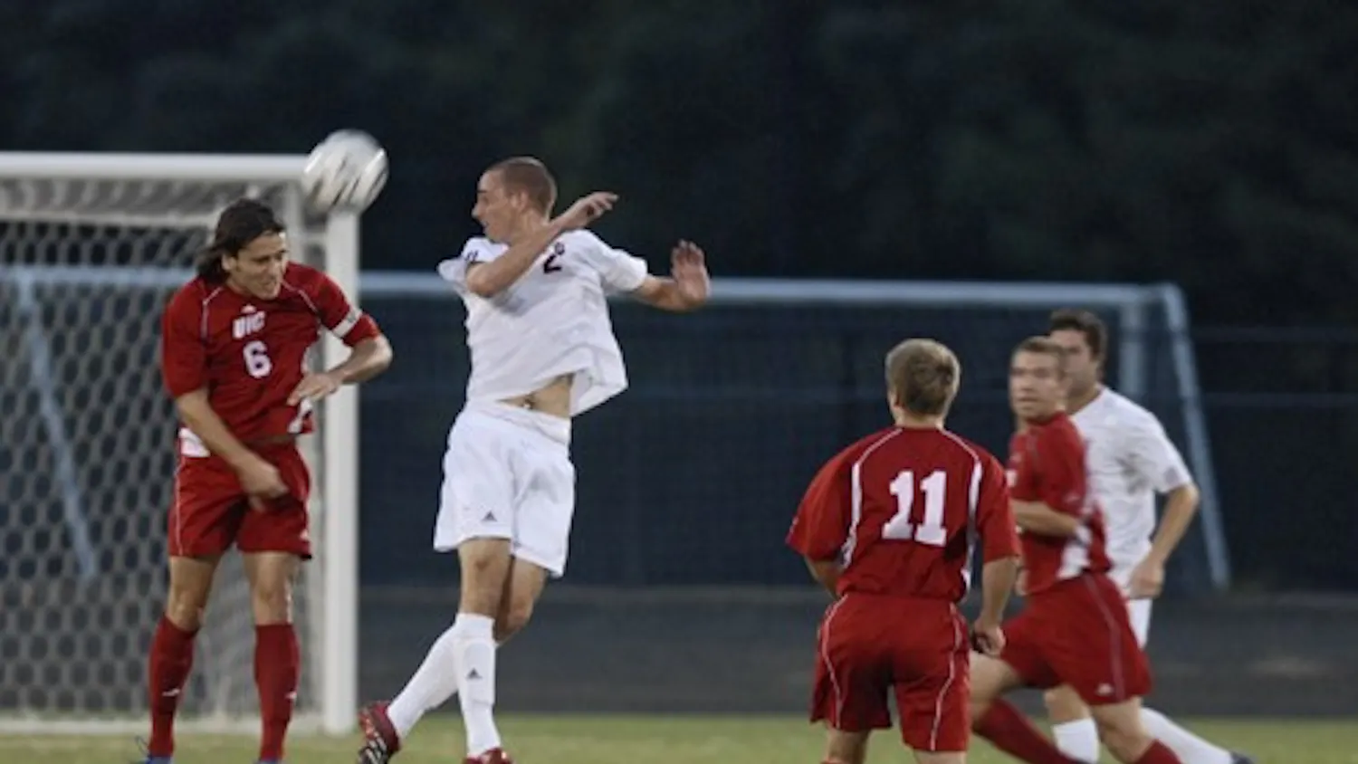 IU freshman midfielder Rich Balchan tries to block University of Illinios-Chicago senior midfielder Pavle Dundjer during the Wednesday, Oct. 3, game at Bill Armstrong Stadium. UIC lost to the Hoosiers 1-0.
