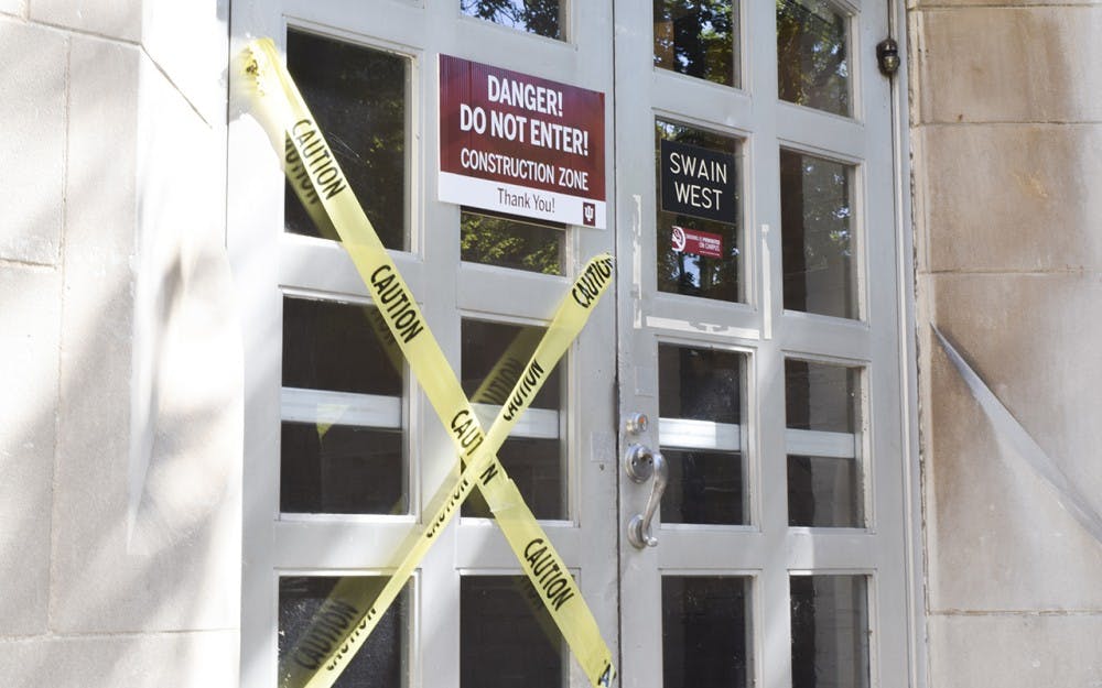 Caution tape at Swain West marks the spot of on-site construction zones.