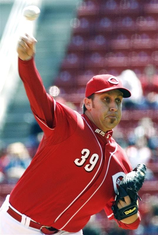Cincinnati Reds pitcher Aaron Harang releases a pitch against the Pittsburgh Pirates in the first inning Sunday in Cincinnati.