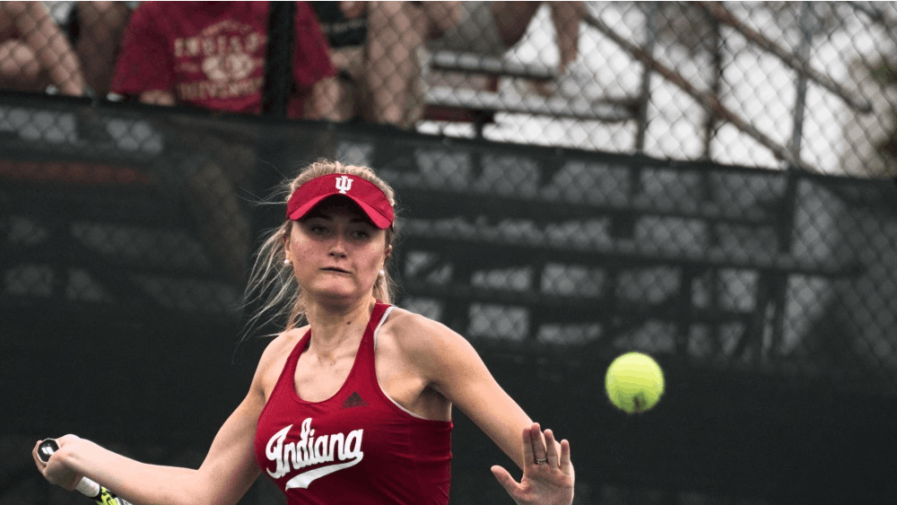 Then-junior Madison Appel eyes a forehand during her 4-6, 3-6 singles loss to Ohio State in the 2018 season. Appel plays her final match of her collegiate career at the IU Tennis Center this weekend.