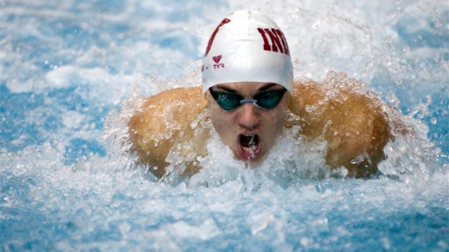 IU sophomore Matthew O'Brien swims butterfly in the 400-yard medley relay Oct. 24 against Northwestern.