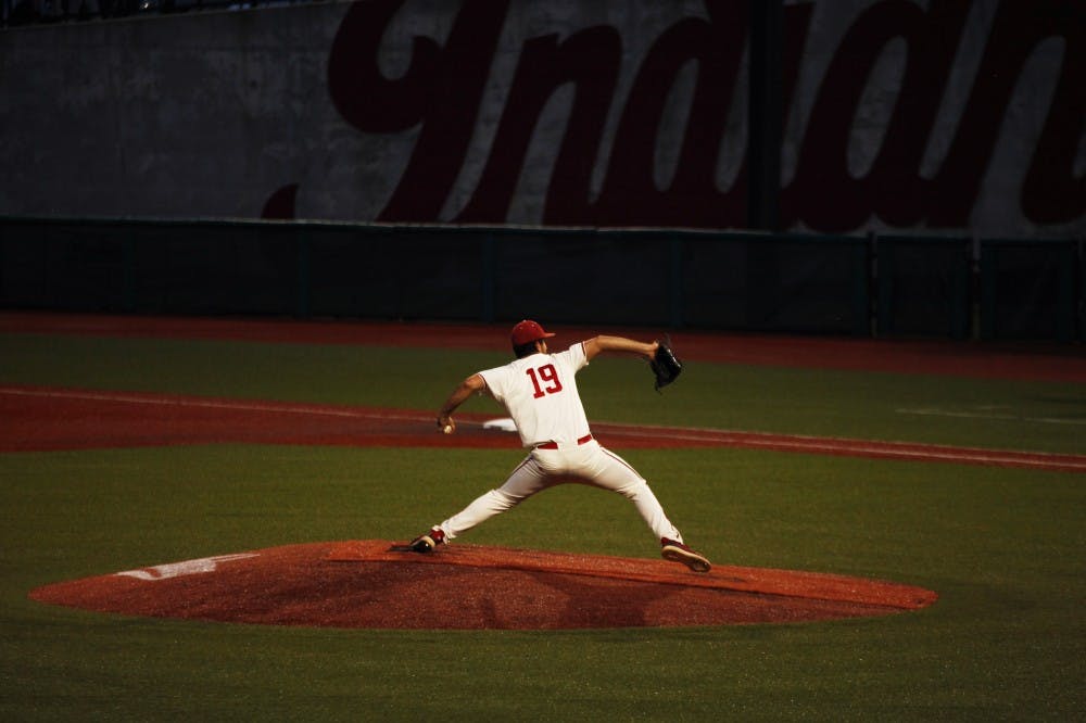 Sophomore Tommy Sommer pitches April 10 at Bart Kaufman Field. Sommer pitched six strikeouts against Purdue.  