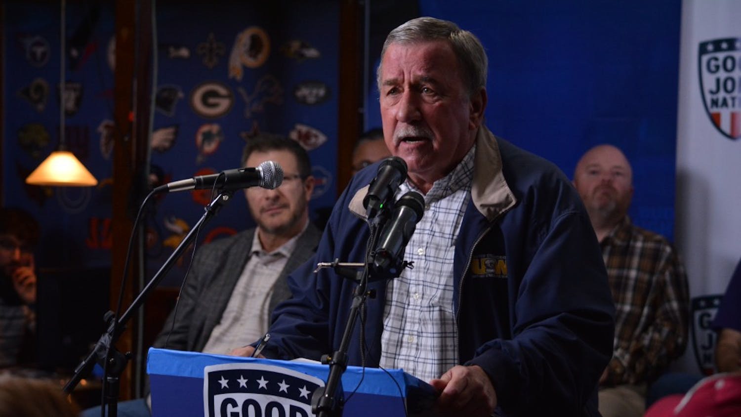 Former Indianapolis United Steelworkers President Chuck Jones spoke out against Carrier layoffs at a press conference in Sully's Bar and Grill on Wednesday night. Jones said the selfishness of the Trump family and large corporations are contributing to the culture of job outsourcing.