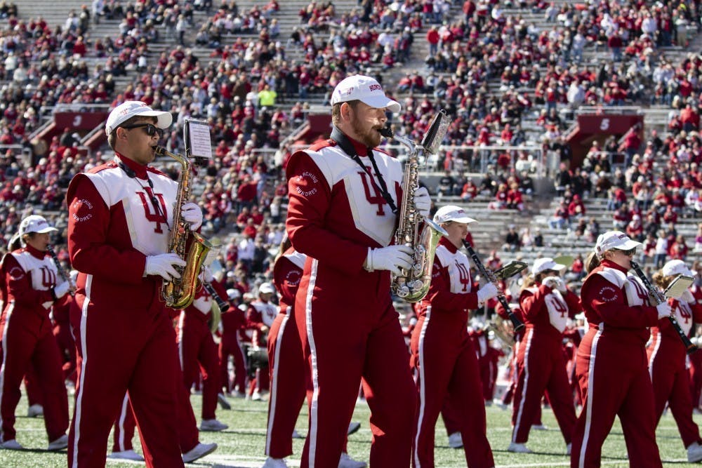 <p>The Marching Hundred band members play their saxophones Oct. 12, 2019, in Memorial Stadium. The Marching Hundred hasn&#x27;t performed at a football game since the Gator Bowl in January 2020.</p>
