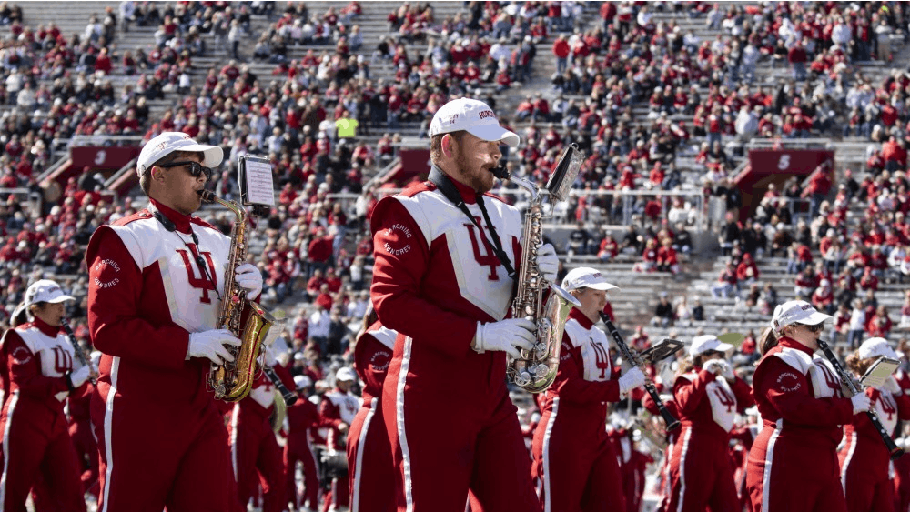The Marching Hundred band members play their saxophones Oct. 12, 2019, in Memorial Stadium. The Marching Hundred hasn&#x27;t performed at a football game since the Gator Bowl in January 2020.