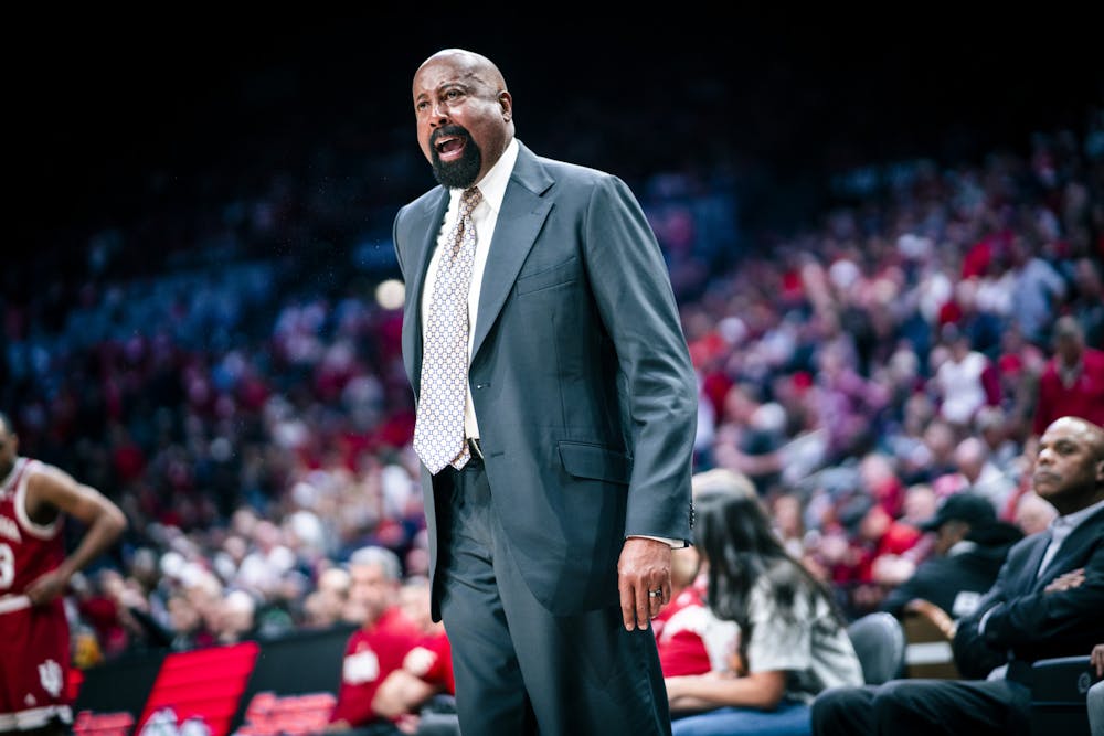 <p>Indiana head coach Mike Woodson seen Dec. 10, 2022 at the MGM Grand Arena in Las Vegas, Nevada. Mackenzie Mgbako committed to Indiana men’s basketball Friday. </p>