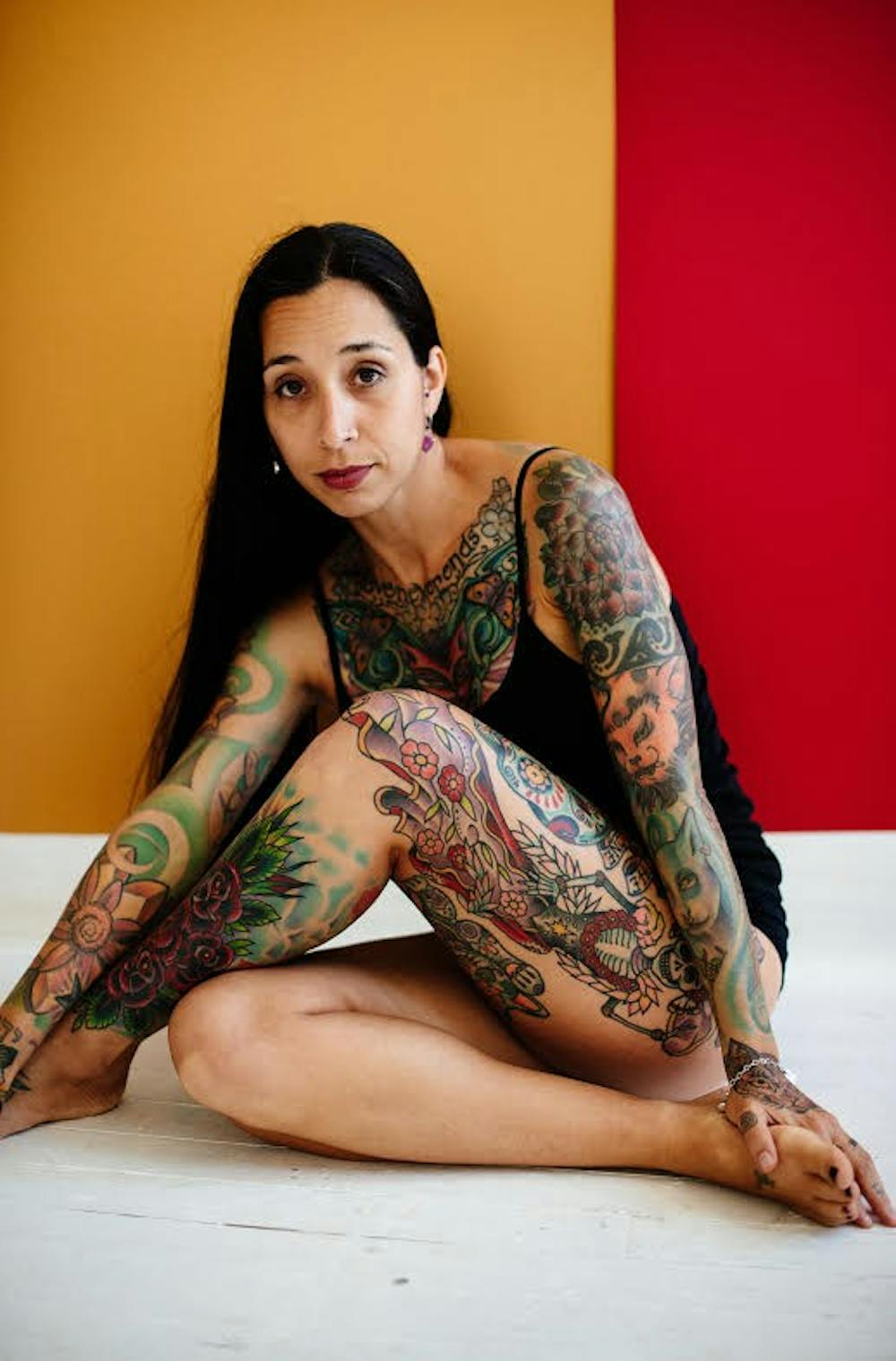 Photographer Natasha Komoda showcases women, like the model above, with tattoos all over their bodies in a segment of her gallery. Komoda is Bloomington-based and will have a gallery hanging between Jan. 5 and 25 at the Blueline Gallery.&nbsp;