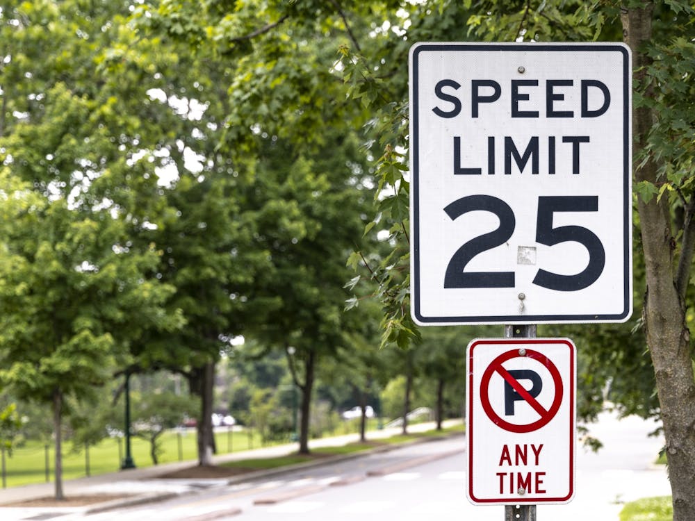 A speed limit sign is seen June 13, 2022, on East Seventh Street. The Bloomington City Council discussed vehicle and traffic municipal code Aug. 3, 2022, during its meeting.