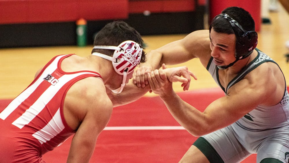 Indiana and Michigan State wrestlers face off on Feb. 6, 2021, at Wilkinson Hall. Indiana begins the 2021-22 season on Nov. 7 at Bellarmine University.