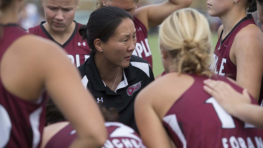 IU Coach Amanda Janney Misselhorn talks to her team during a Sept. 21, 2014, game against Drexel, when she was still head coach at Temple. Janney Misselhorn stepped down from her position at IU on Monday, according to an IU Athletics release.
