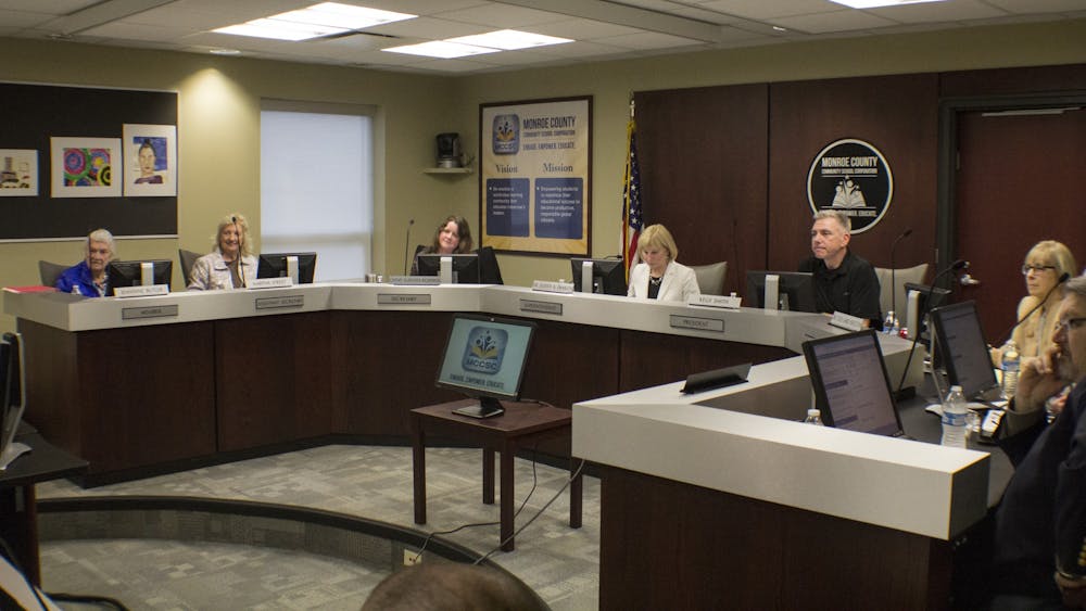 Monroe County Community School Corporation board members discuss matters March 27, 2018. MCCSC will buy the building that has housed the Herald-Times since 1961.