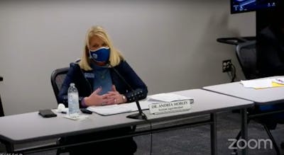 Assistant Superintendent Andrea Mobley discusses current COVID-19 information with the Monroe County Community School Corporation Board of Trustees on Tuesday night over Zoom. 