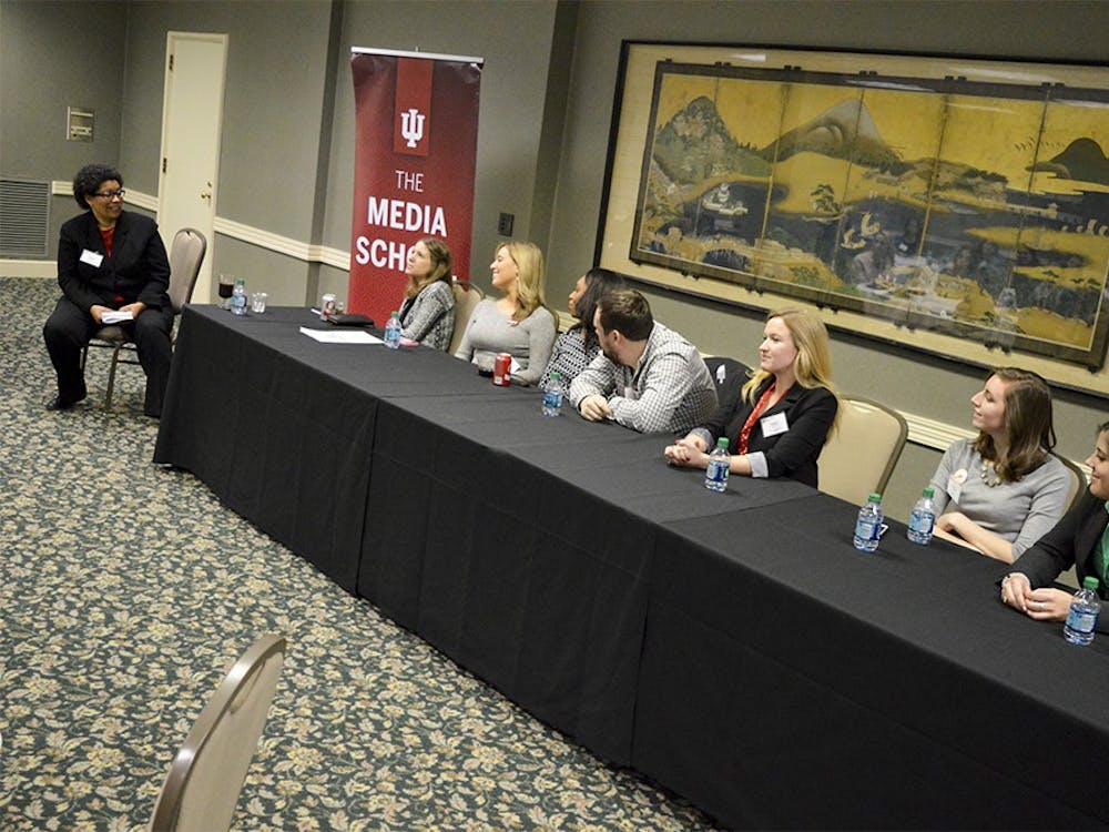 Current Media students listen as IU Journalism Alumni tell their life after college stories during the Media Career Day event Friday morning in the IMU’s State Room East. Alumni discussed financial issues, job offers, relocation and many other pros and cons recent grads may face upon graduation.