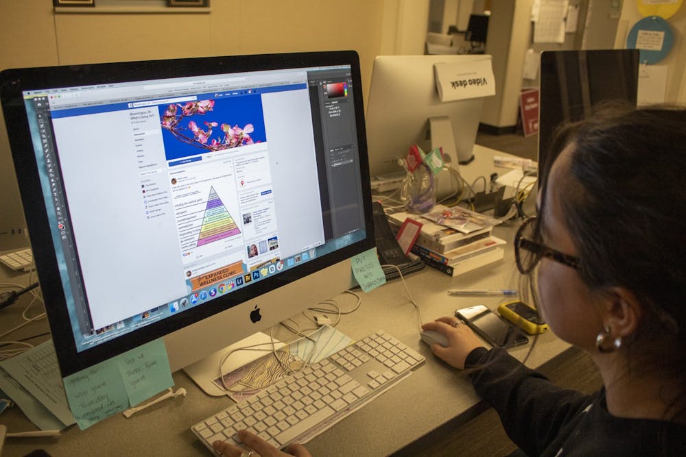 <p>Senior Solange Reis looks at the Bloomington, IN - What’s Going On? group Feb. 27. This Facebook group has gone from a community message board to a source of outrage. </p>