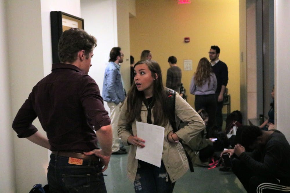 <p>Student actors prepare their monologues for the spring play auditions for IU Theatre on Jan. 7. The students only had 90 seconds to perform their monologues.&nbsp;</p>