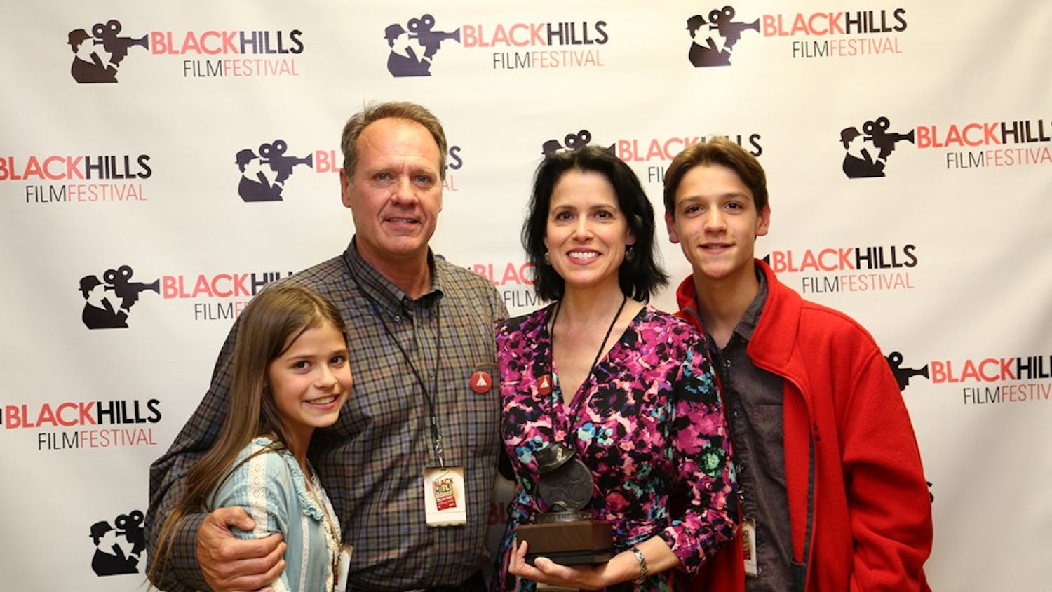 Molli Cameron, IU graduate and filmmaker behind the Indie feature film "Lakota Girls," which won the People's Choice Award at the Black Hills Film Festival in South Dakota. She is pictured with husband and co-producer Russell, and children Clara and Cavan. Clara was a co-lead in the film.&nbsp;