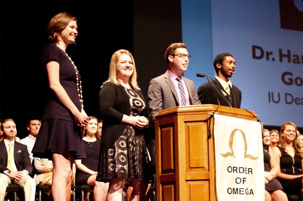 GAAP awards, which the presidents were the hosts of (from left to right): Claire Repsholdt (MCGC president); Maggie Reisdorf (PHA president); Ryan Zukerman (IFC president); and Frank Bonner (NPHC president).