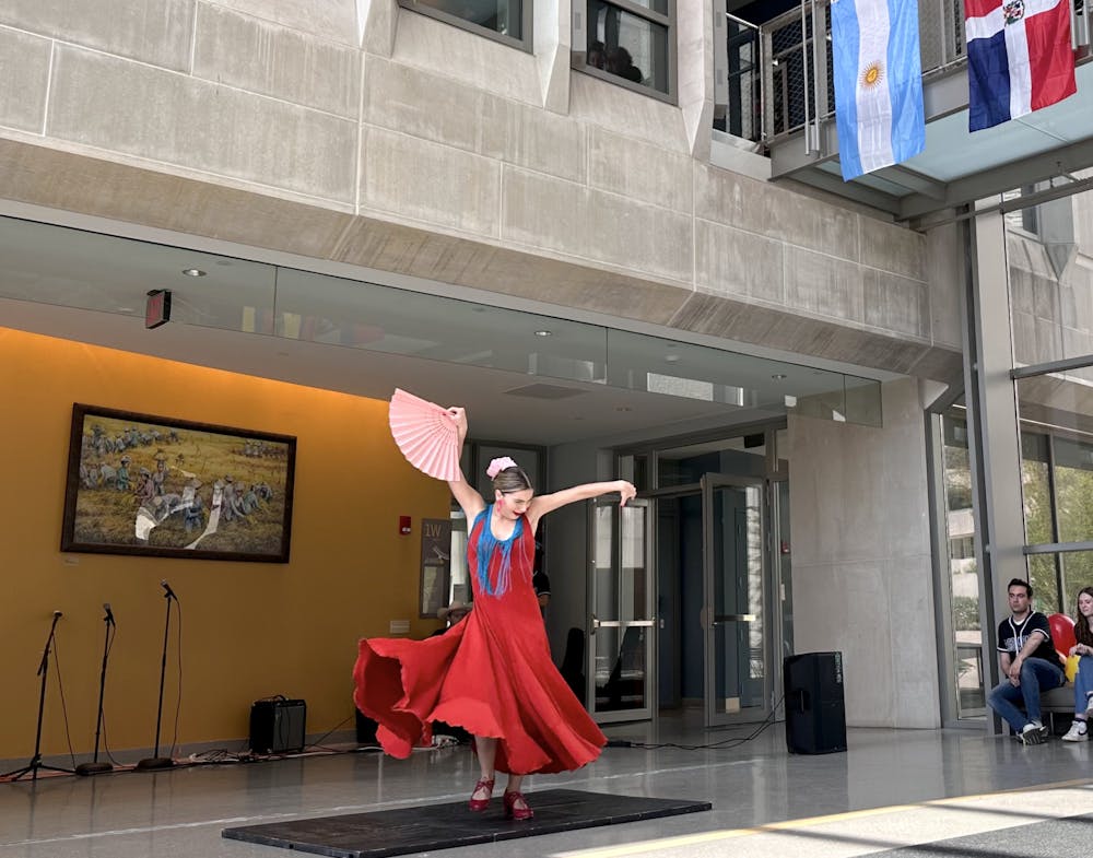 <p>﻿A traditional dancer performs flamenco April 15, 2023, at the Global &amp; International Studies Building. The event hosted Ballroom IU, Ritmos Latinos, Paso a Paso and more.</p>