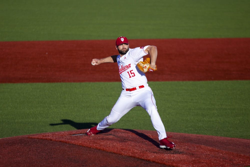<p>Then-junior Pauly Milto pitches the ball March 22, 2019, ﻿at Bart Kaufman Field. IU defeated all three opponents in the South Alabama Invitational Feb. 21-23 in Mobile, Alabama.</p>