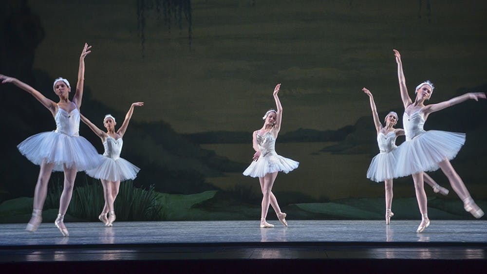 Ballerinas perform the second act of &quot;Swan Lake&quot; during a dress rehearsal on March 23, 2015, at the Musical Arts Center. IU Ballet Theater will present “A Look Back” from April 1-2. 