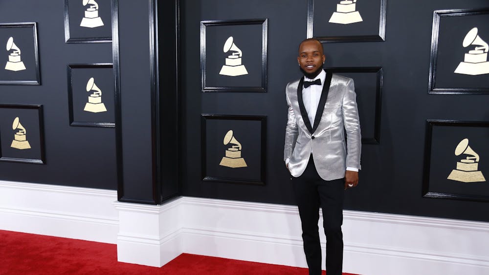 Tory Lanez arrives at the 59th Annual Grammy Awards on Feb. 12, 2017, at Staples Center in Los Angeles.
