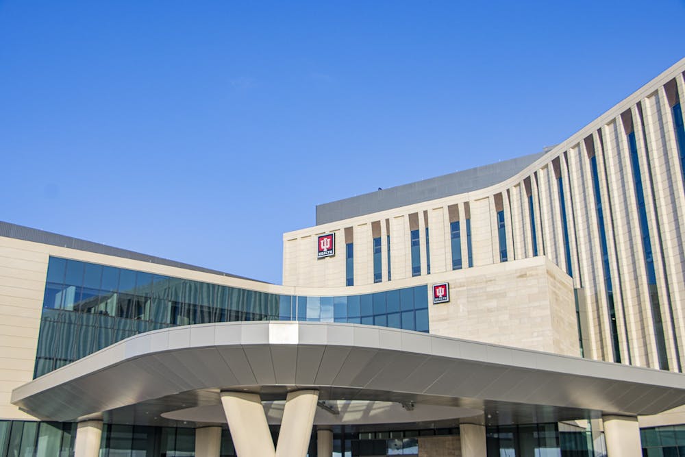 <p>The southeast entrance of the IU Health Bloomington Hospital is seen on Jan. 20, 2022. IU Health gifted $416 million to the IU School of Medicine and holds more than $9 billion in cash and investments.</p>