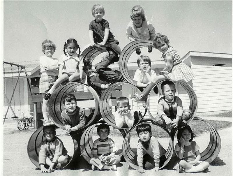The first class of the Hoosier Hills Preschool class pose in this 1948 photo. 
