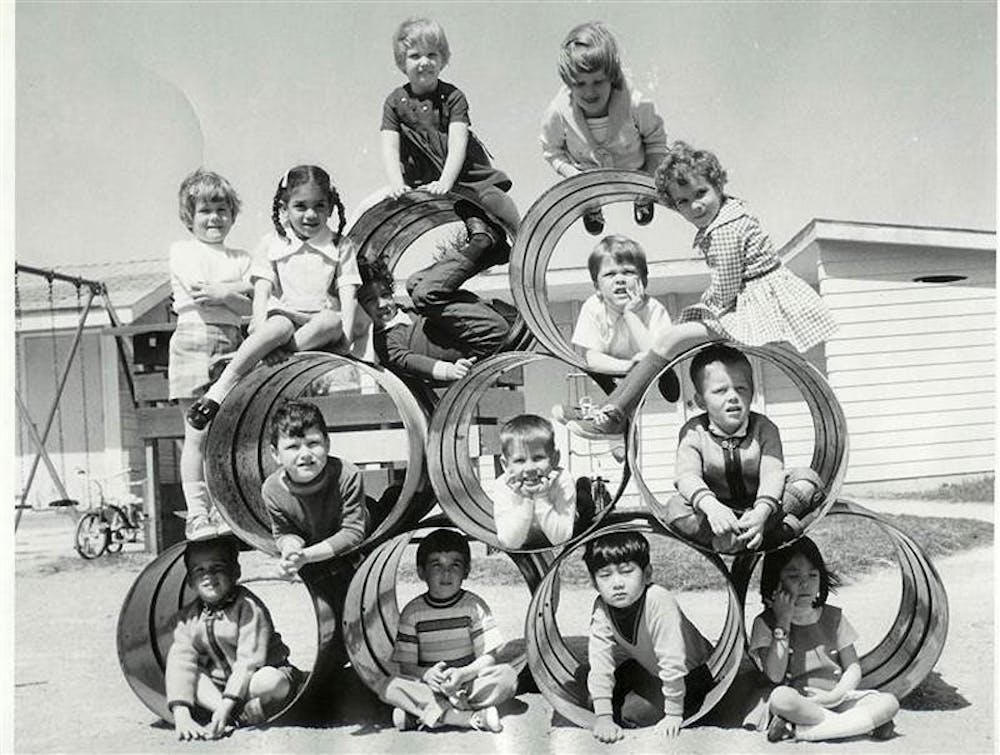 The first class of the Hoosier Hills Preschool class pose in this 1948 photo. 