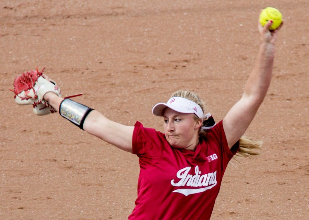 <p>Then-freshman pitcher Josie Wood throws a pitch during a 2016 game against Indiana State University at Andy Mohr Field. Now a redshirt sophomore, Wood threw pitches during IU's fall season after missing all of the 2017 season with an injury.</p>