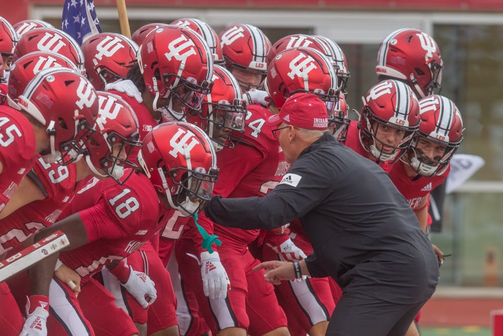 <p>Head coach Tom Allen directs the Hoosiers before playing against Penn State Nov. 5, 2022, at Memorial Stadium. Indiana lost to Penn State 45-14.</p>
