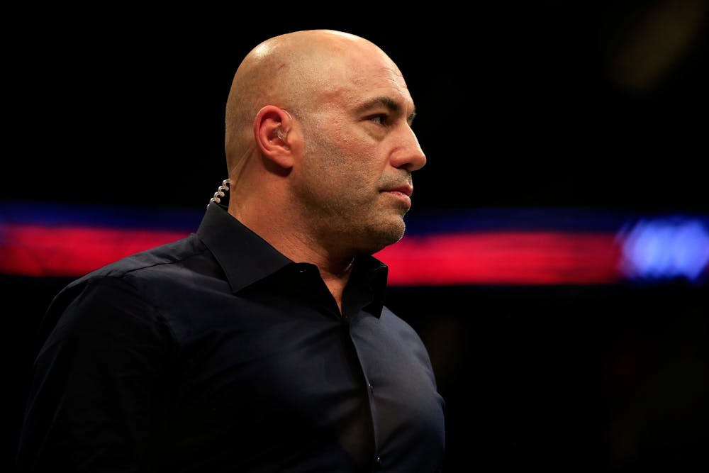 <p>Commentator and podcaster Joe Rogan looks on during the UFC Fight Night event April 18, 2015, at Prudential Center in Newark, New Jersey. Rogan recently spread misinformation about a school putting out litter boxes for students who &quot;identified as animals&quot; in an episode of &quot;The Joe Rogan Experience.&quot;</p>
