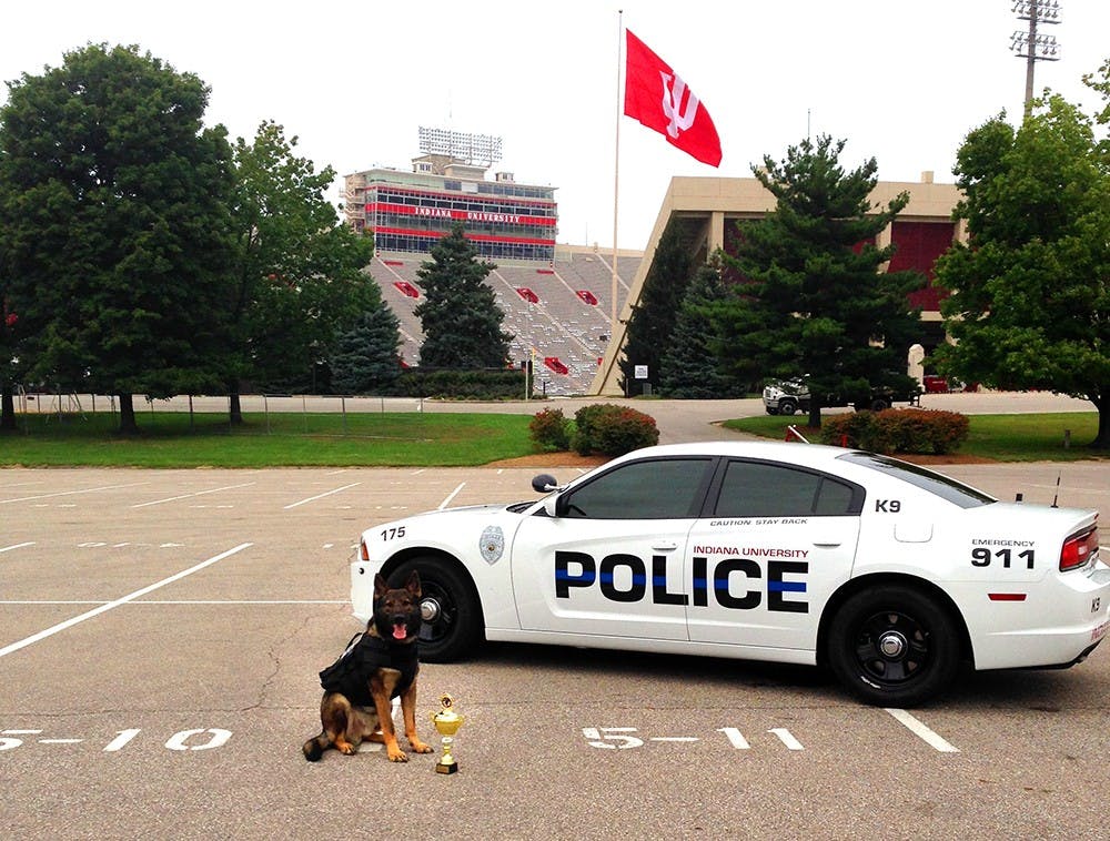 Collins' German Shepard Tery sits with his first place trophy from the K9 Olympics. Tery has been working with Collins for three years. 