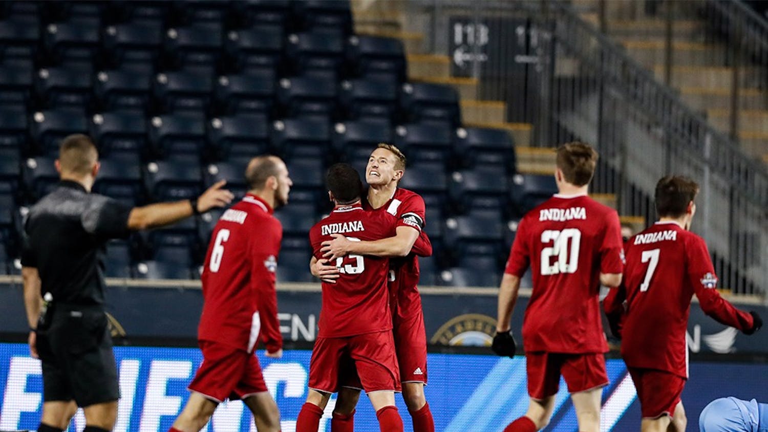 The Hoosiers celebrate after beating North Carolina 1-0 during the NCAA semifinal game on Dec. 8 at Talen Energy Stadium in Philadelphia. IU went on to suffer it's only loss of the year to Stanford in the National Title game 1-0.