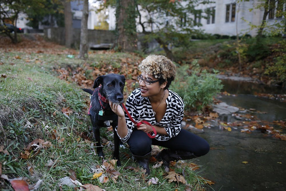 Freshman Kyla Jackson and Caper, her diabetic service sog, have been together since July 18th and go everywhere together. "I dont know what I would do without her," said Kyla. Caper lies by Kyla's feet whenever she is sitting and will nudge her hand whenever there is a change in her blood sugar level.