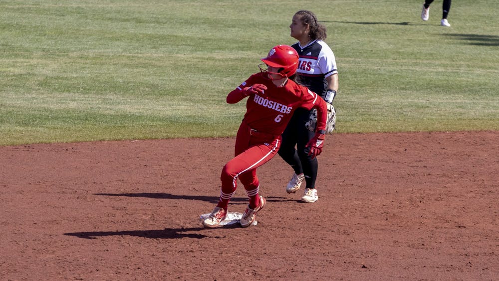 Junior Brooke Benson rounds second plate March 6, 2023, at Andy Mohr Field. Indiana beat IUPUI 10-2.