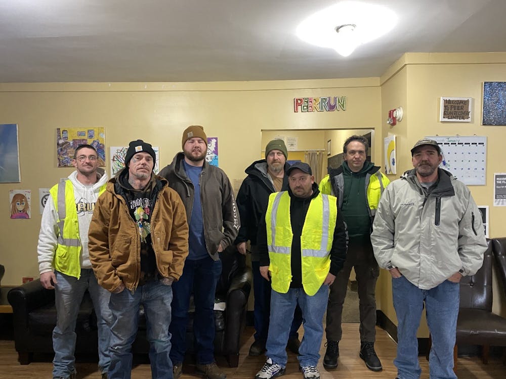 <p>Current and former Centerstone clients, including Carmon Vincent, Harold Grubb, Ian Matthews, Jason Hardy and Jeremy Robb, pose for a photo Jan. 20, 2023, in Centerstone&#x27;s Peer Run Recovery Center. Grubb says that when he started at Centerstone, he was experiencing homelessness. He didn’t have a job, driver&#x27;s license or car.  </p>