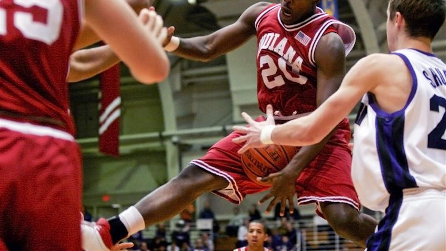 Freshman Guard Nick Williams gathers the ball in the first half of IU's 77-75 loss to Northwestern on Wednedsay evening in Evanston, Ill. IU takes on the Wildcats at 6:30 p.m. today at Assembly Hall.
